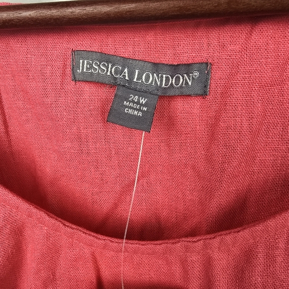 JESSICA LONDON Linen Blend Flowy Blouse 3/4 Sleeve Pink Womens Plus Size 24W‎ - Picture 4 of 11